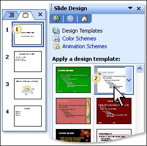 Design WELCOME Templates The design template determines the look and colors of the slides, including: The slide