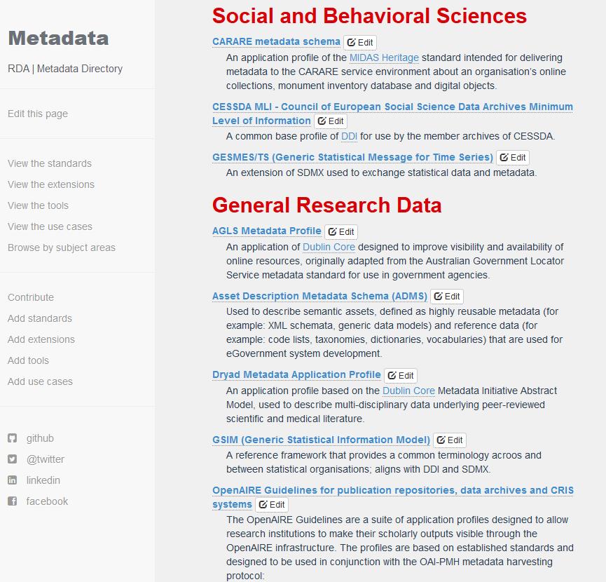 subject-specific metadata and tools Research Data Alliance
