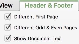 23. Select Insert > Header > Edit Header - Select Different odd and even pages.