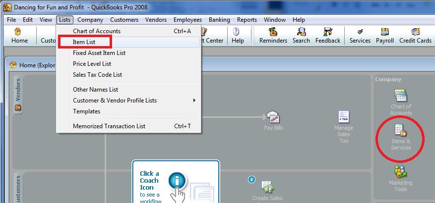 QUICKBOOKS ITEMS No matter which accounting method is used, a QuickBooks item is required so that The Studio Director knows where to put the information.