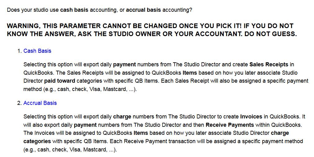 SETUP FOR EXPORTING TO QUICKBOOKS The QuickBooks export must be enabled within The Studio Director in order for an export to be performed.