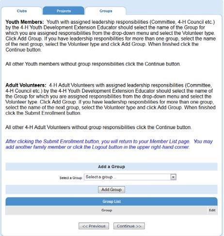 GROUP PARTICIPATION Youth members with leadership responsibilities to serve as a Committee Member or in an advisory role as assigned by the County 4 H Youth Educator, click on the drop down menu and