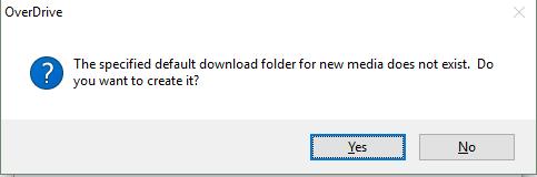 The first time downloading an eaudiobook, you will receive a notification that the specified default download folder for media does not exist and asks if you want