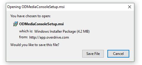 Depending on your browser, an installation box may pop up on your screen. If this appears, click on Save File.