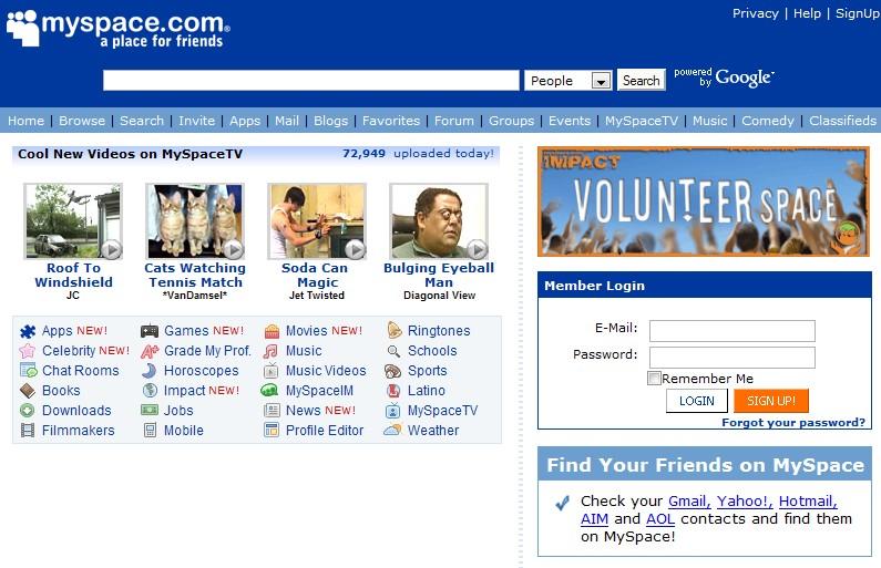 Welcome to the front page... Open up your web browser and type in the http://www.myspace.com web address. This brings you to the incredibly busy MySpace front page.