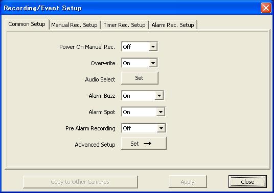 Recording/Event Setup (Setup Recording/Event Setup) Configure the basic settings relating recordings and the event action of the recorder.