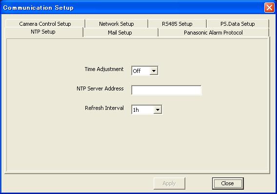 [NTP Setup] tab Time Adjustment Select "On" or "Off" to determine whether or not to adjust time by synchronizing with the NTP server.