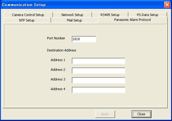 [Panasonic Alarm Protocol] tab Configure the settings to provide notifications of event/error information to the PC.