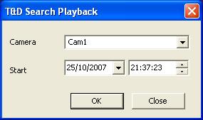 Play recorded images from the search result window displayed after searching by designating the start time of recording (Time & Date Search Playback) Screenshot 1 Display the pop-up menu.