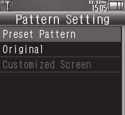 S Pattern Setting S % Pattern Setting Menu 5 Preset Pattern S % S Select pattern S % Using Customized Screen Pattern In 5, Customized Screen S % Disabling Illumi Display In 4, select item S % S