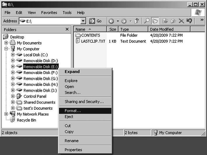 13. P2 Card Formatting Formatting procedure 1 In Windows Explorer, right-click on the drive of the P2 card,