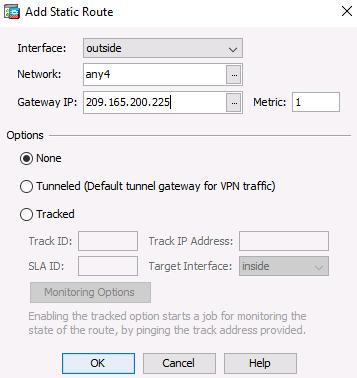 d. Click Close to continue. e. From the Configuration screen > Device Setup menu, click Routing > Static Routes. f. Click IPv4 Only and click Add to add a new static route. g.