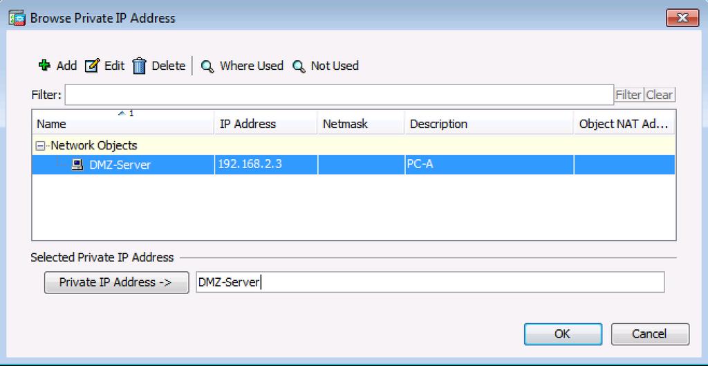 From the Browse Private IP Address window, verify that the DMZ-Server appears in the Selected Private IP Address field and click OK. You will return to the Add Public Server dialog box. f. Click the ellipsis button to the right of Private Service.