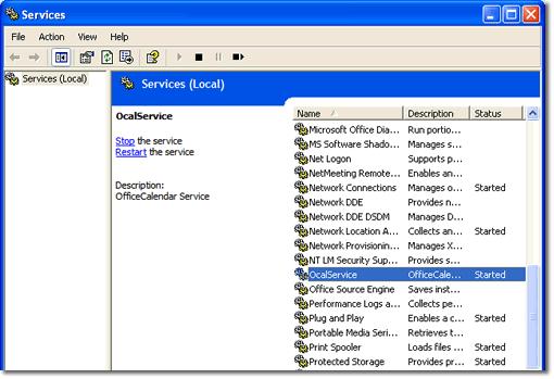 Starting and Stopping the OfficeCalendar Windows Service The OfficeCalendar Server includes two components: the OfficeCalendar Administration Console and the Windows Service (OcalService).