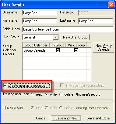 4. Save the resource folder account information you ve added: A). Click Save and New to finish adding the user to the OfficeCalendar Server, and immediately add a new user. -Or- B.