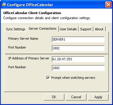 4. Click on the Configure OfficeCalendar icon from within Microsoft Outlook. 5. From the Configure OfficeCalendar dialog box, click on the Server Connections tab. 6.