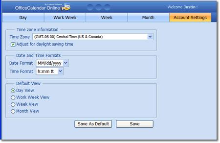 default views for when you first sign in to OfficeCalendar Online.
