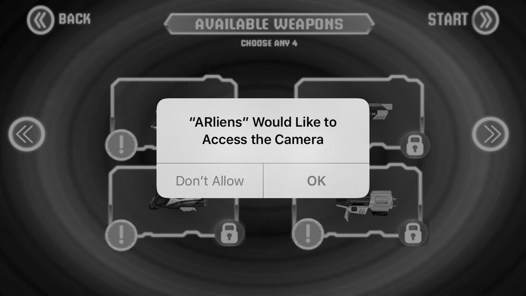 OPERATION (CONT D) 8. Open the ARliens app on your mobile device. The AR-1 Gun may take up to 30 seconds to pair automatically with your device when you set the Bluetooth function to On.