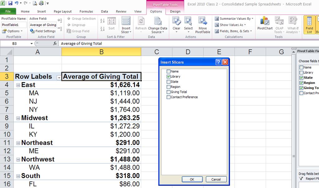 Pivot Tables - Slicers Excel 2010 allows you to use the Slicer tool to filter your data.