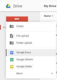Google Docs- Creating a new file Option A) Directly in Drive Option B) From the Docs App To create a new document Or 1. Open the Docs app: docs.google.com 2.