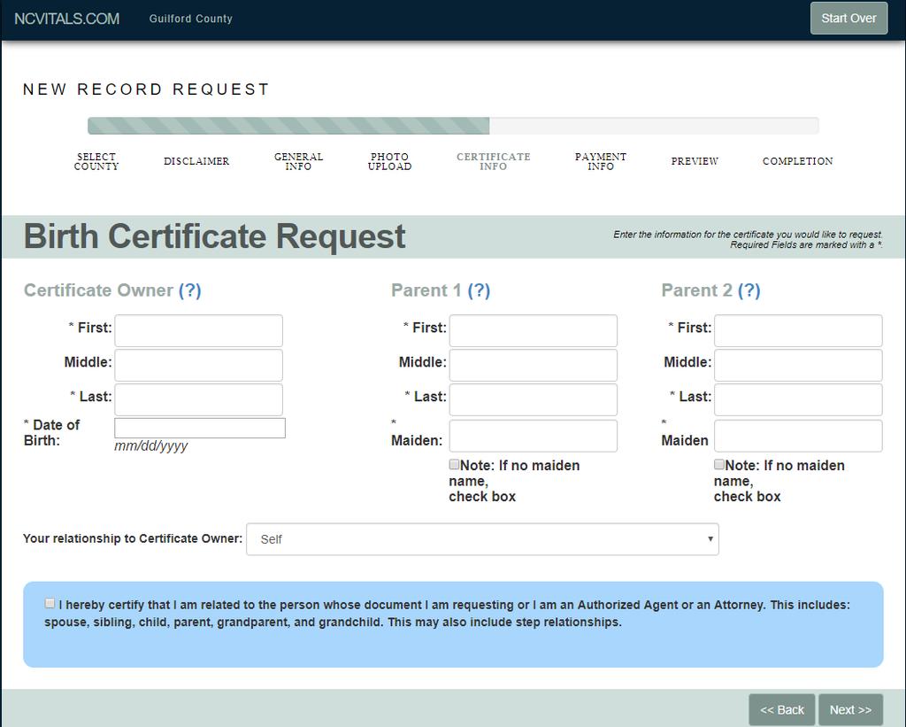 Certificate Information Next, fill out all required fields marked with an asterisk (*).
