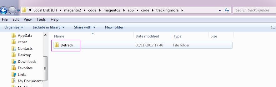 Find your Magento2 project file folder and locate to app>code category, create a new folder and name it "trackingmore". See Figure 1.