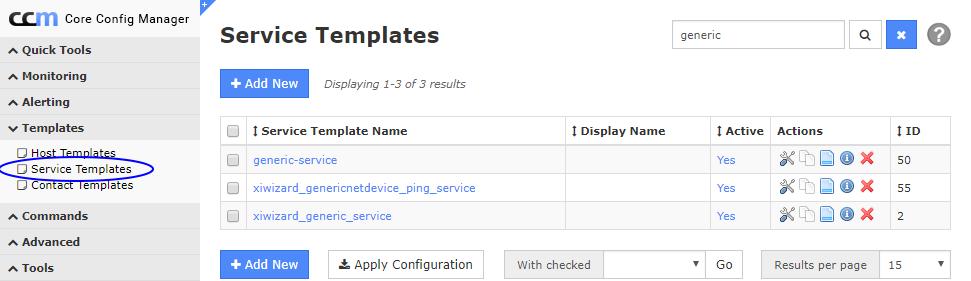 From the service Template Management page, you can add, modify, copy, or delete existing templates.