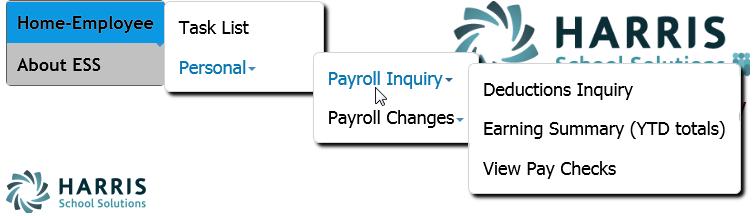 Employee Self Service Personal/Payroll Inquiry The Personal menu contains the