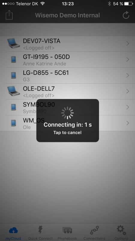 Once you provide your mycloud credentials, the ios Guest will have all the settings necessary for connection via mycloud.