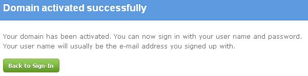 8. Follow the link specified in the email to activate the account, and you should see the following message.