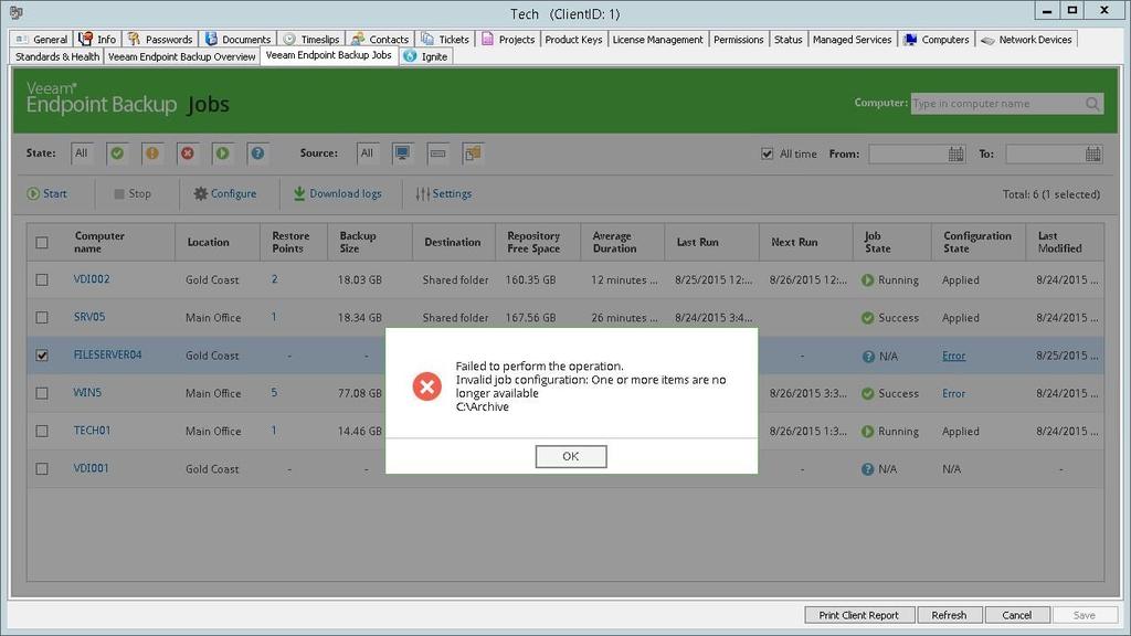 Step 12. Check the Result After you save the backup job settings, the Veeam Endpoint Backup for LabTech will propagate these settings to Veeam Endpoint Backup.
