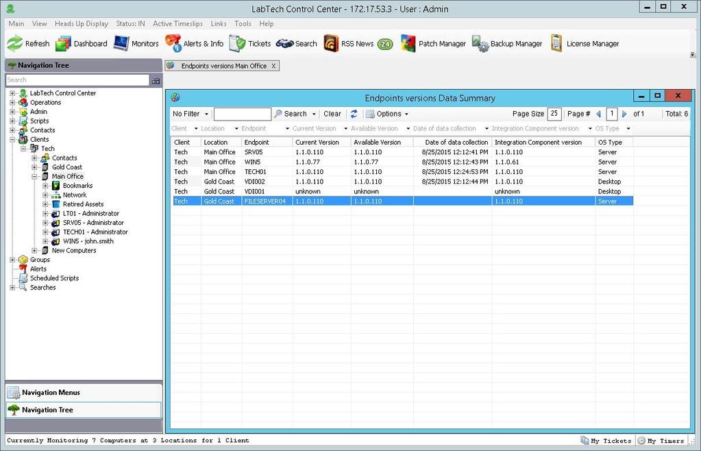 91 Endpoints Versions The Endpoints Versions dataview shows information on product version of Veeam Endpoint Backup installed on managed endpoints.