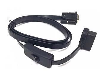 If you want to read data or control your car, there's an OBD>DB9 cable available for you, this