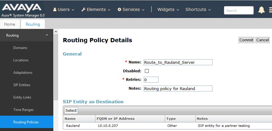 6.6. Administer Routing Policies Add two new routing policies, one for Responder and one for the new SIP trunks with Communication Manager. 6.6.1.