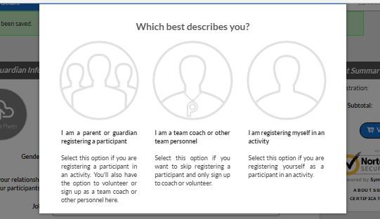 Which Best Describes You? Make a selection that best describes you. Are you registering a player?