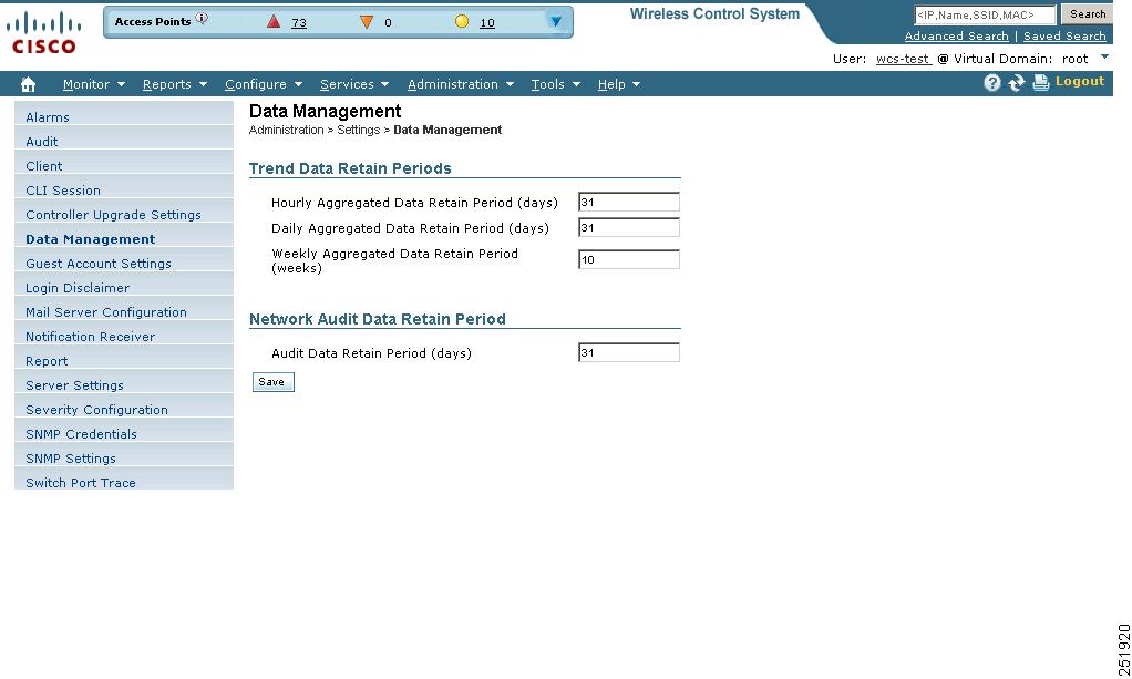 Performing Data Management Tasks Figure 18-25 Data Management Window Specify the number of days to keep the hourly data. The valid range is 1 to 31. Specify the number of days to keep the daily data.