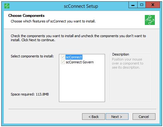 scconnect v2 Installation, Administration, and User Guide 4. Click Next. The IIS Configuration page appears. 5. Under scconnect, click Browse to specify the path for installation. 6.