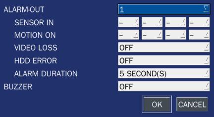 3-4-1. ALARM-OUT Figure 3.4.2. ALARM-OUT setup screen Table 3.4.2. Menu item in ALARM-OUT Setup screen Item Description ALARM OUT Available NO is just one (1).