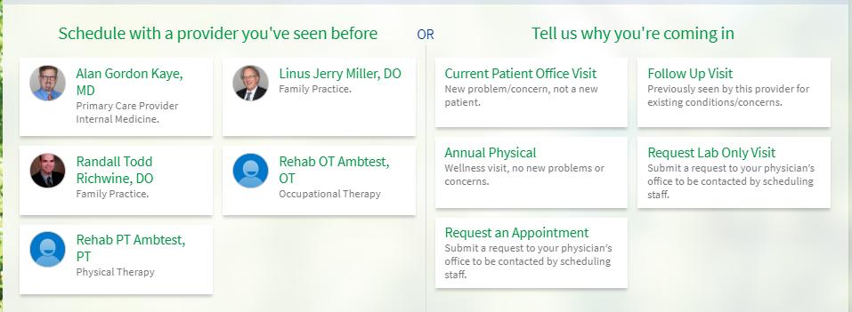 Direct Appointment Scheduling You can directly schedule appointments, from your MyChart account, with your physician, for any of the following appointment types: Current Patient Office Visit,
