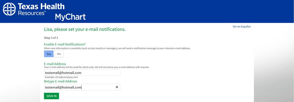 Once you select the Sign-In button, your MyChart account will be activated.