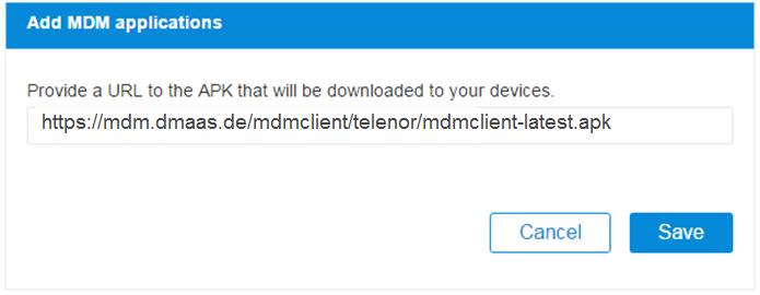 Once the link has been provided for the Telenor MDM client, select Save The MDM client provided at the download link