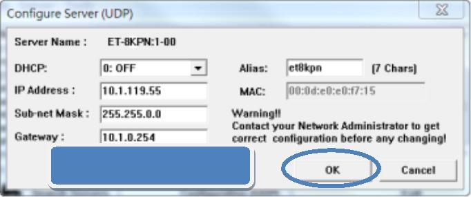 Step 2: Configure IP Address i. Select the Name field from the default IP address row of ET-87P8-MTCP i.