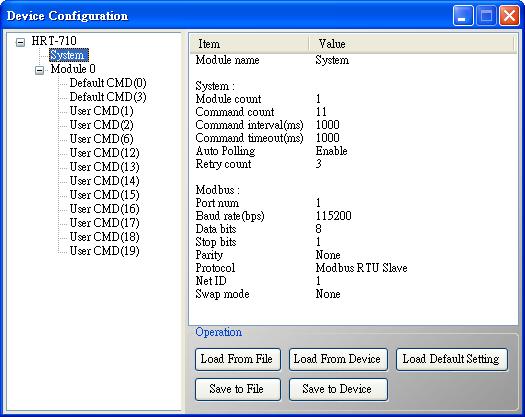 Figure 39: The window of device configuration It will show the system configuration of HRT-710 and users can also configure HRT-710 here.