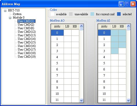 Figure 44: The window of address map It is used to show the MB address for all User CMD.