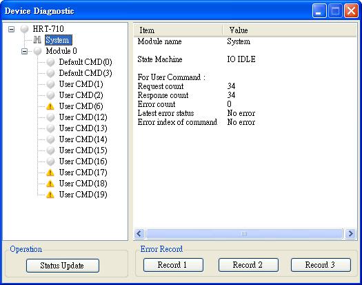 Figure 45: The window of device diagnostic It is used to show the status of HART command in HRT-710.