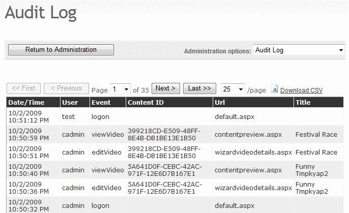 logging information is available in an Audit Log control, which is available in the Administration Tab only when Audit Logging is enabled.