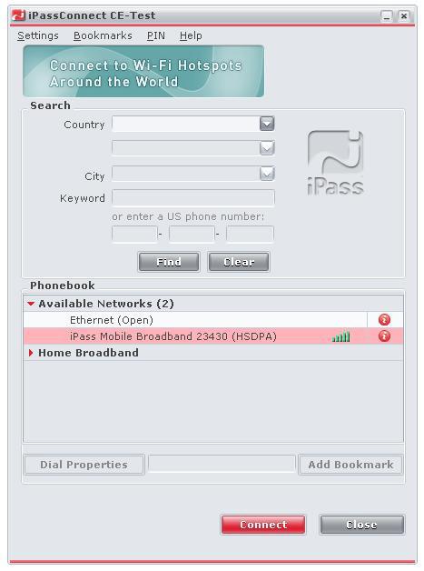 To connect to the Mobile Broadband network, double click on the network Note: If you insert your ipass Mobile Broadband card after the ipassconnect software has been launched it may take up to 20