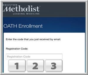 4. Enter your Username (Houston Methodist network ID) and tap Submit. 5. Select the delivery method to receive your secure registration code and tap Submit. 6.