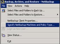 Procedure 1 Start NetBackup Administration Console and click the Backup, Archive, and Restore icon from the