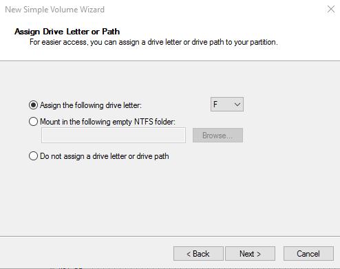 68. In the Assign Drive Letter or Path dialog box, specify